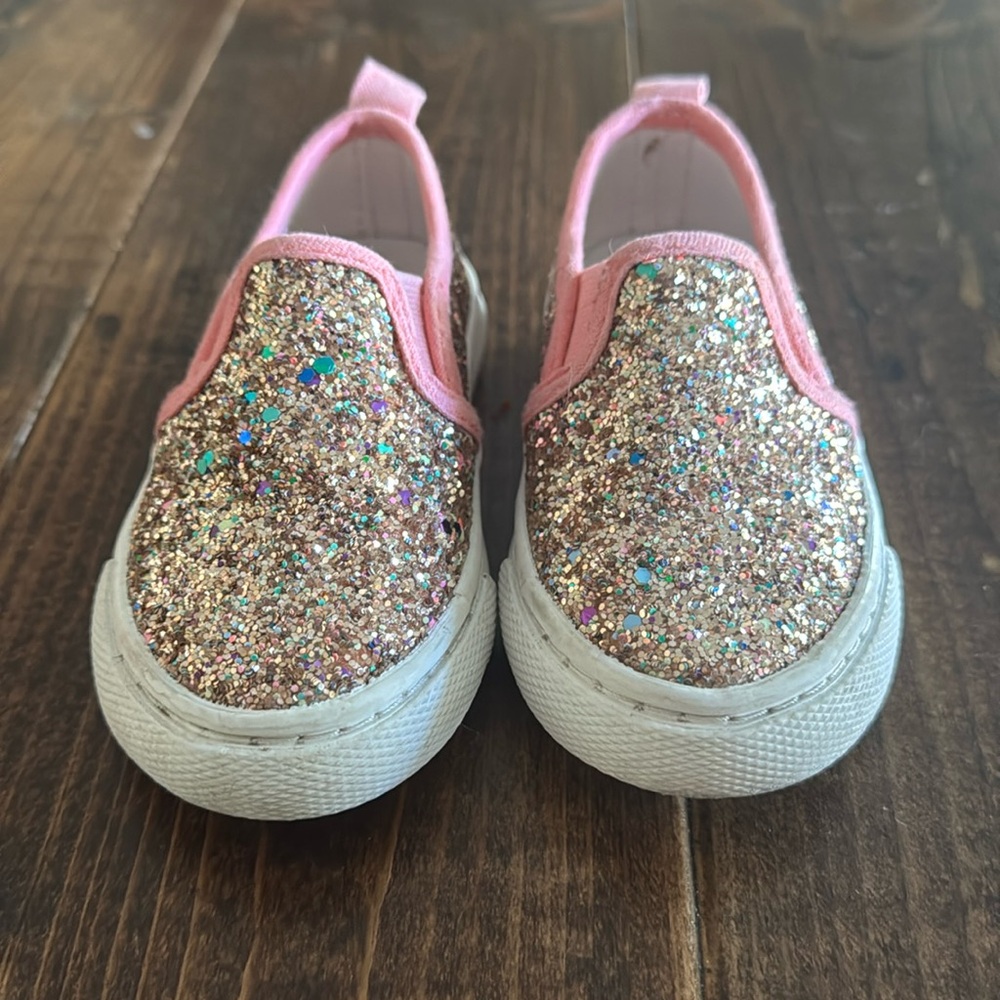 Cat and Jack Toddler size 6 slip ons.  Glitter and coral